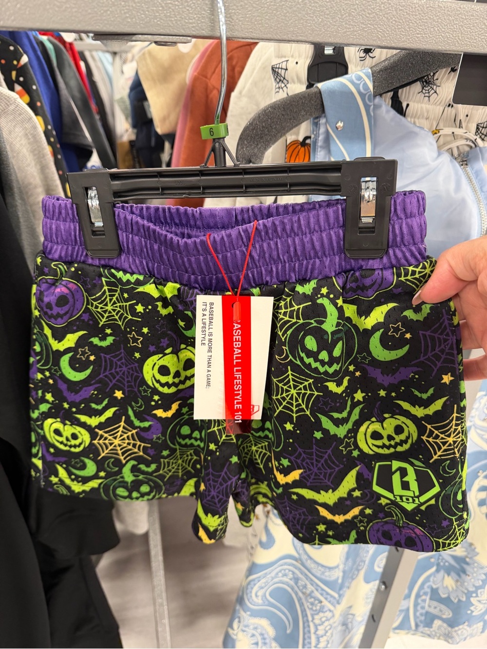 Boys Youth Kids Halloween Print Shorts in Black, Purple & Neon Green Size XS